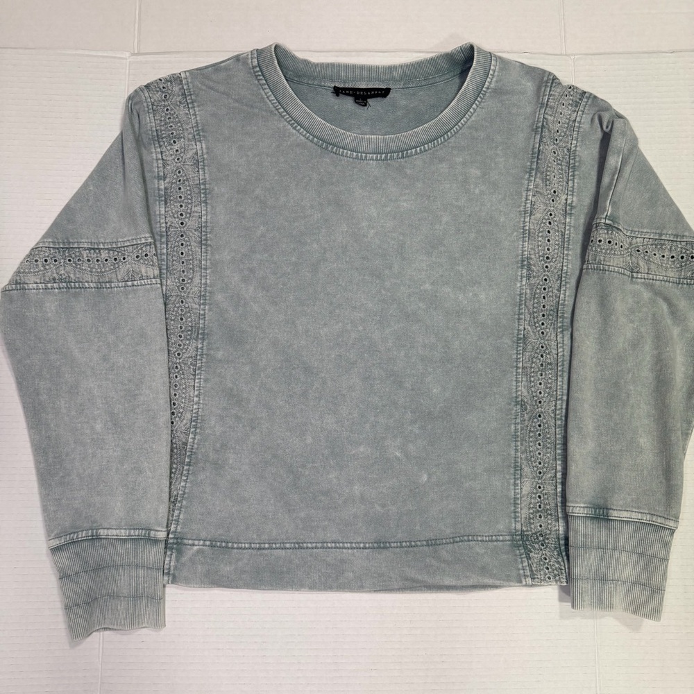 Jane + Delancy Pullover Crew Neck, Large, Blue/Gray, Long Sleeve, Eyelet Detail - Picture 5 of 10